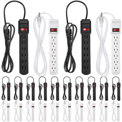 Kanayu 20 Pcs 6 Outlet Power Strip Surge Protector Long 6ft Extension Cord with Multiple Outlets Flat Plug Rectangular Power Outlet Strip Electrical Equipment for Home Office(Black White)