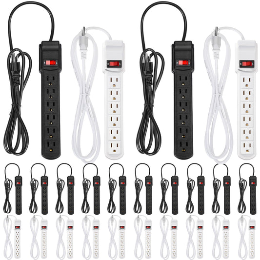 Kanayu 20 Pcs 6 Outlet Power Strip Surge Protector Long 6ft Extension Cord with Multiple Outlets Flat Plug Rectangular Power Outlet Strip Electrical Equipment for Home Office(Black White)