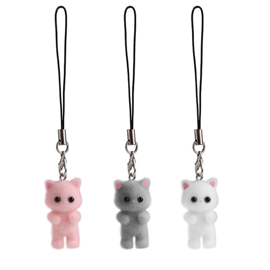 lasuroa 3pcs Cat Phone Charms 3 Colors Cute Phone Charms Y2K Fluffy Phone Keychain Charms Kitten Mobile Phone Pendant for Phone Backpack Keyring Purse