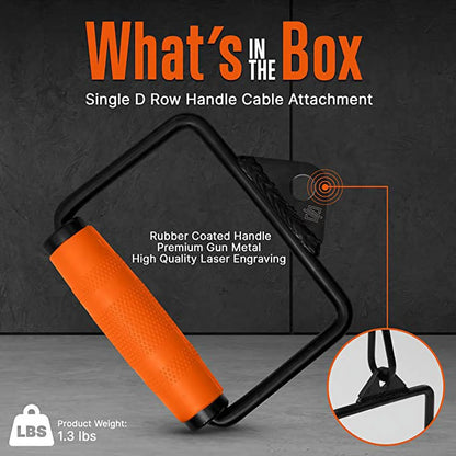 Weight Workout Single D Row Handle Cable Attachment, Non‑Slip Textured Handle, Steel Construction, 360° Rotational Knuckle, 0.53‑Inch Hole