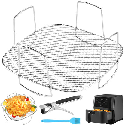 8 inch Square Air Fryer Rack with Food Tong & Oil Brush Lancisism Stainless Steel Dehydrator Rack Square Air Fryer Accessories for Air Fryers-8.27×8.27×3.6inch
