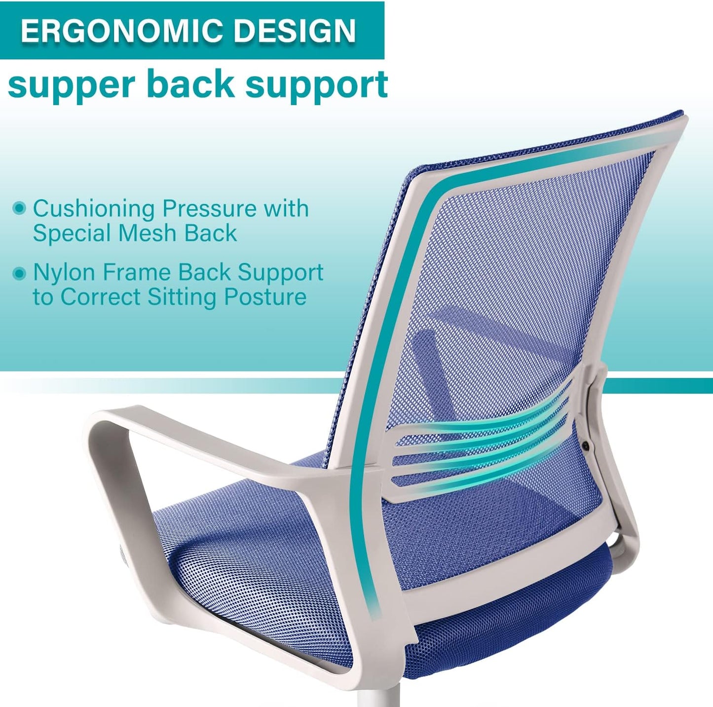 Ergonomic Mesh Desk Computer Mid Back Task Chair for Home Office Gaming, Blue