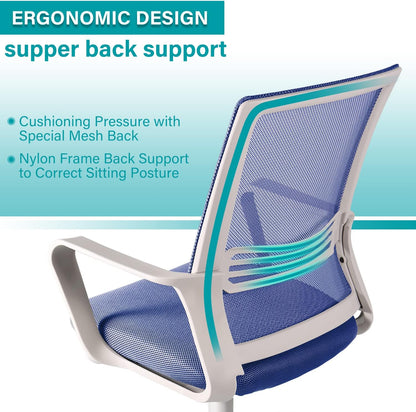 Ergonomic Mesh Desk Computer Mid Back Task Chair for Home Office Gaming, Blue