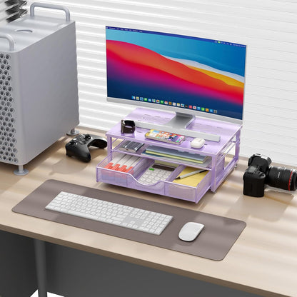 Computer Monitor Stand Riser, Office Organizer with Drawer, Office Organizers Storage for Classroom Office Supplies (Purple)