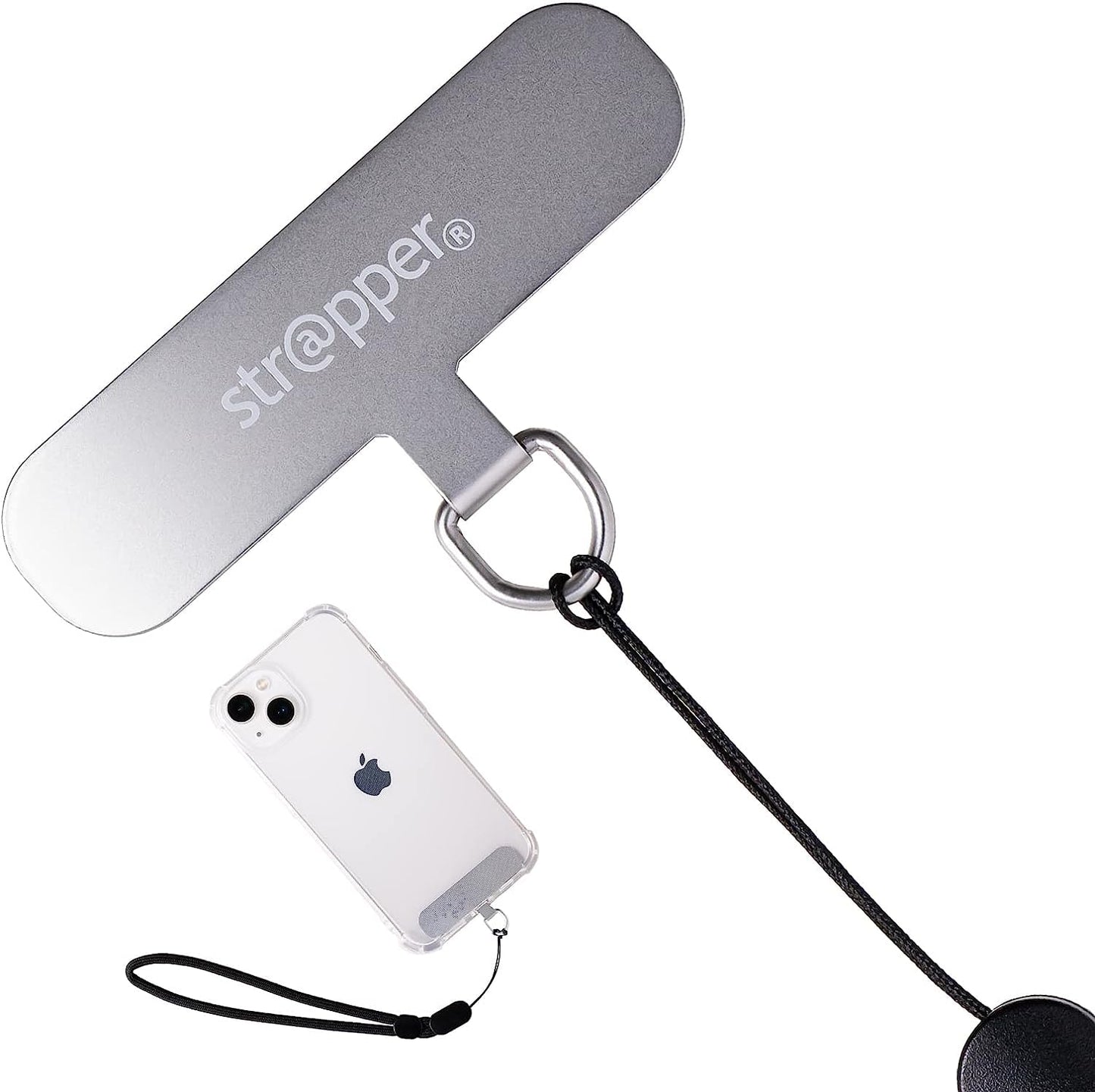 Strapper Phone Wrist Strap Phone Tether Tab Metal Patch Phone Wristlet Anti Theft Phone Strap Phone Leash Wrist Strap for Phone Case (Silver)