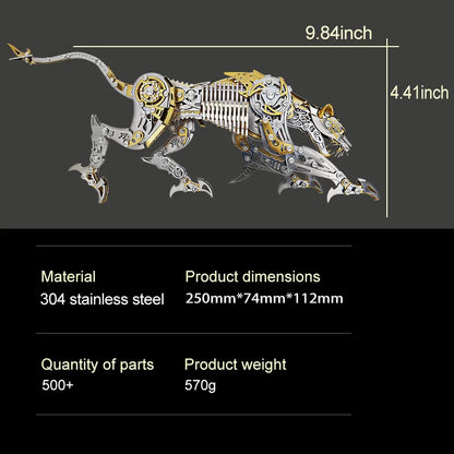 Punk DIY Mechanical Metal Assembly 3D Animal Cheetah Leopard Stainless Steel Puzzle Model Kit for Adults and Boy Toy Gifts