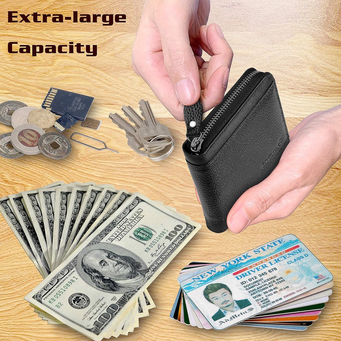 Mens RFID Blocking Wallets Zipper Leather Wallet for Men Bifold RFID Card Holder