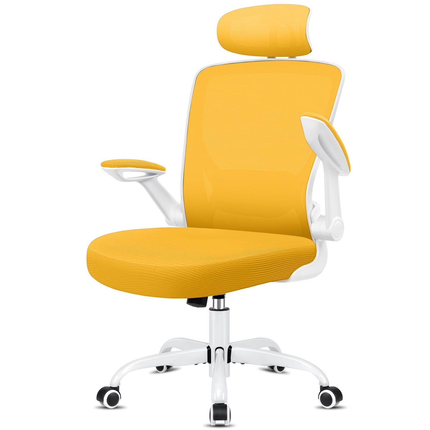 Office Chair Ergonomic Desk Chair, High Back Office Chair with Headrest, Big and Tall Comfy Home Office Desk Chair Lumbar Support Breathable Mesh Office Chair, Yellow
