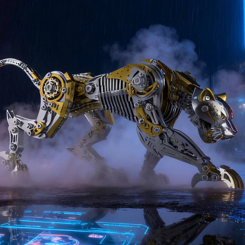 Punk DIY Mechanical Metal Assembly 3D Animal Cheetah Leopard Stainless Steel Puzzle Model Kit for Adults and Boy Toy Gifts
