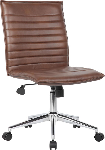 Modern Vinyl Armless Hospitality Office Chair, Brown