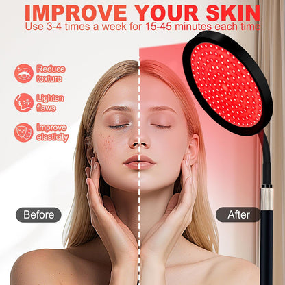 Red Light Therapy for Body, Red Infrared Light Therapy Lamp with Stand, 660Nm and 850Nm near Infrared Redlight Therapy, LED Red Light Therapy Device for Face and Full Body(140 Beads)-Black