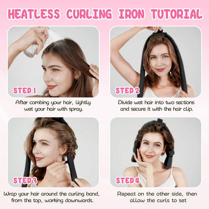 Professional Ribbon Hair Rollers, 5 Piece Set, Heatless Curling Set, Black