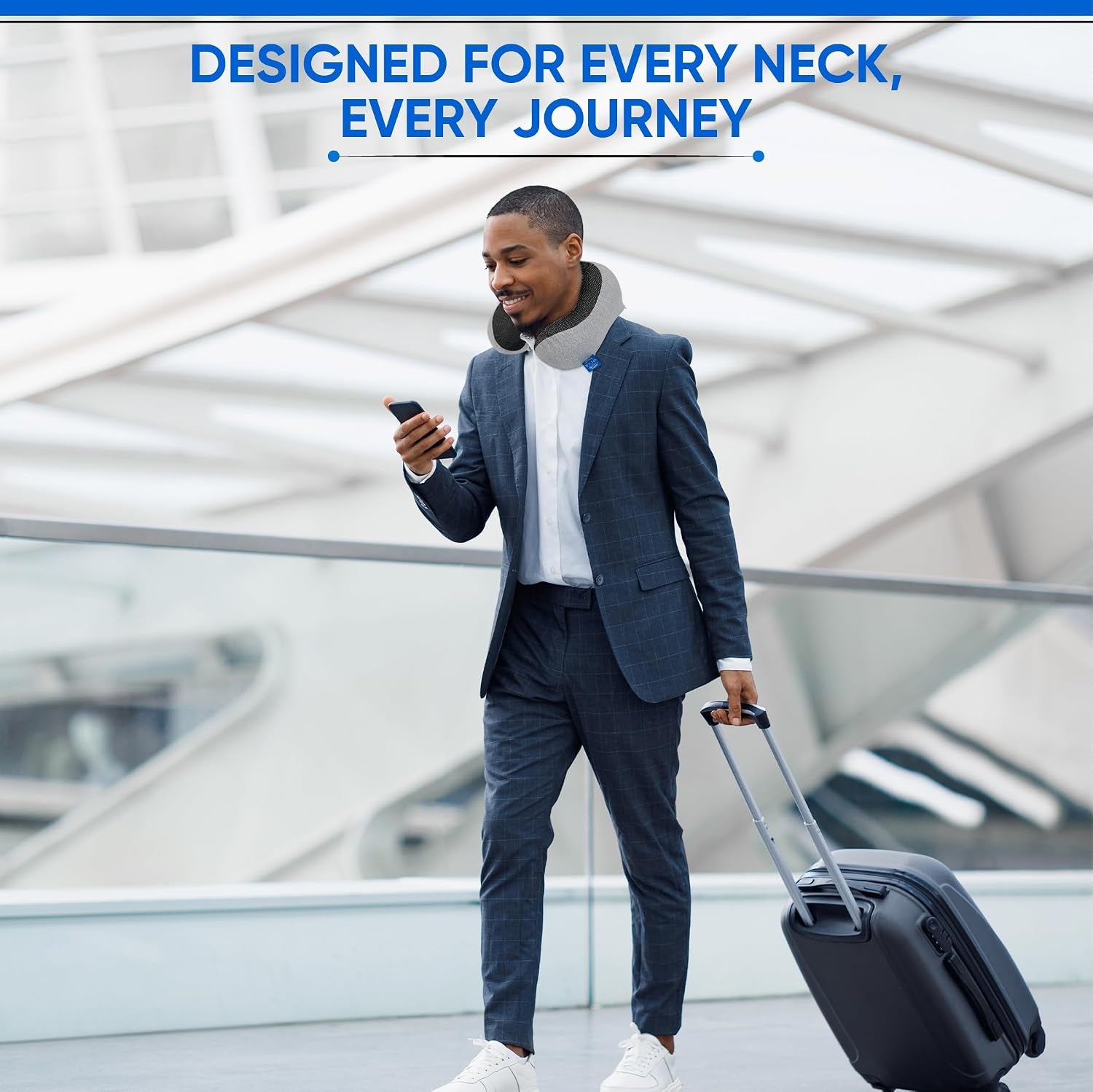 W.S. Sells Travel Neck Pillows for Airplanes - Pure Memory Foam with Ergonomic Design & Breathable Fabric - Travel Pillows for Airplanes & Cars - Set of Travel Essentials with Sleep Mask & Ear Plugs