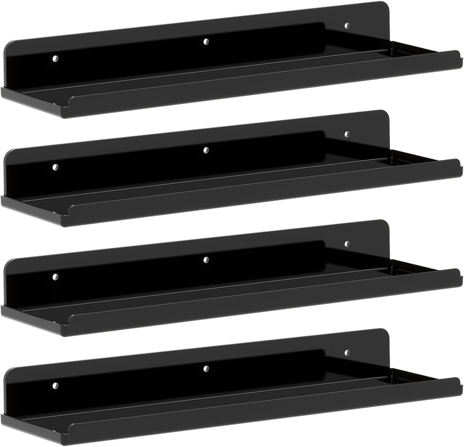 Floating Shelves for Bathroom, Acrylic Display Shelf Wall Mounted for Makeup, Skincare, Nail Polish, Book, 14" Perfume Organizer for Bedroom, Living Room, Nursery, Home Decor, Black, 4 Pack