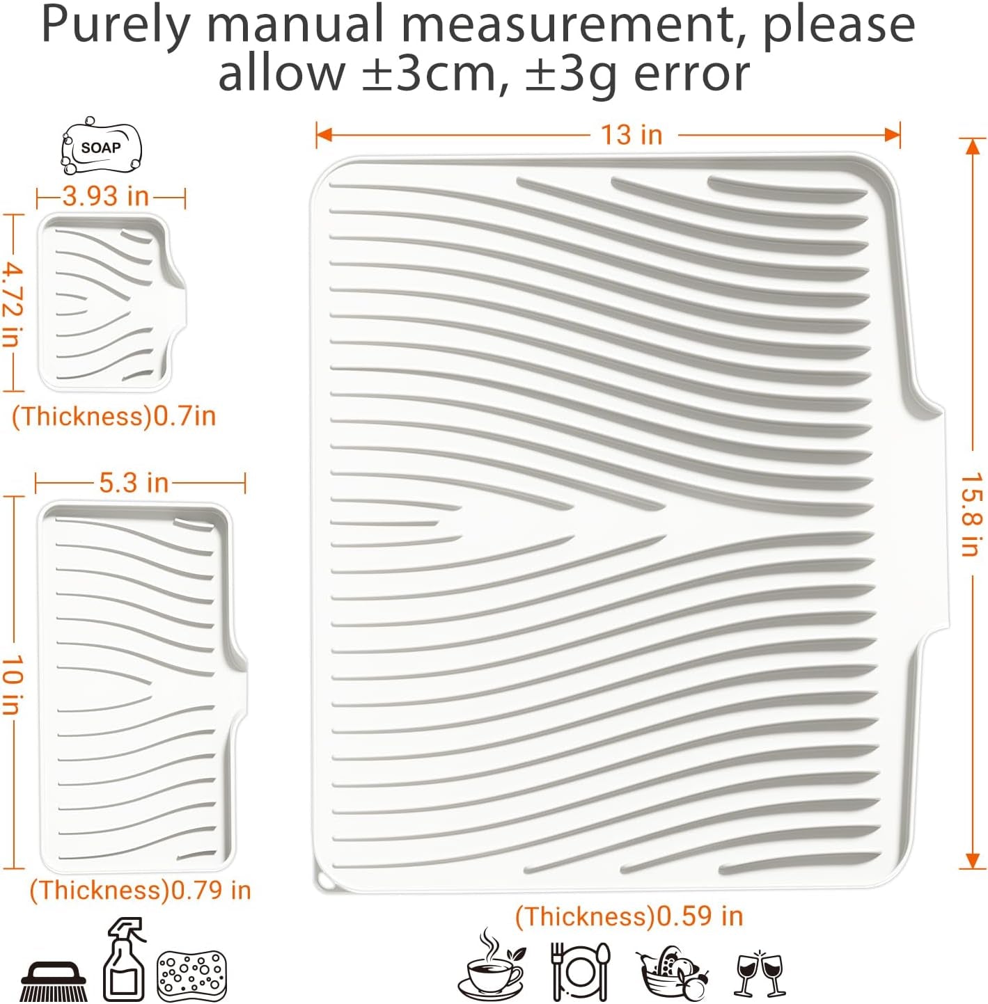 Silicone Dish Drying Mat for Kitchen Counter,Dish Drying Pad,Non-Slip Drain Pad with Built-In Drain,Heat Resistant Stone Drying Mat,15.8"X 13",Cream，1Set