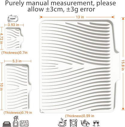 Silicone Dish Drying Mat for Kitchen Counter,Dish Drying Pad,Non-Slip Drain Pad with Built-In Drain,Heat Resistant Stone Drying Mat,15.8"X 13",Cream，1Set
