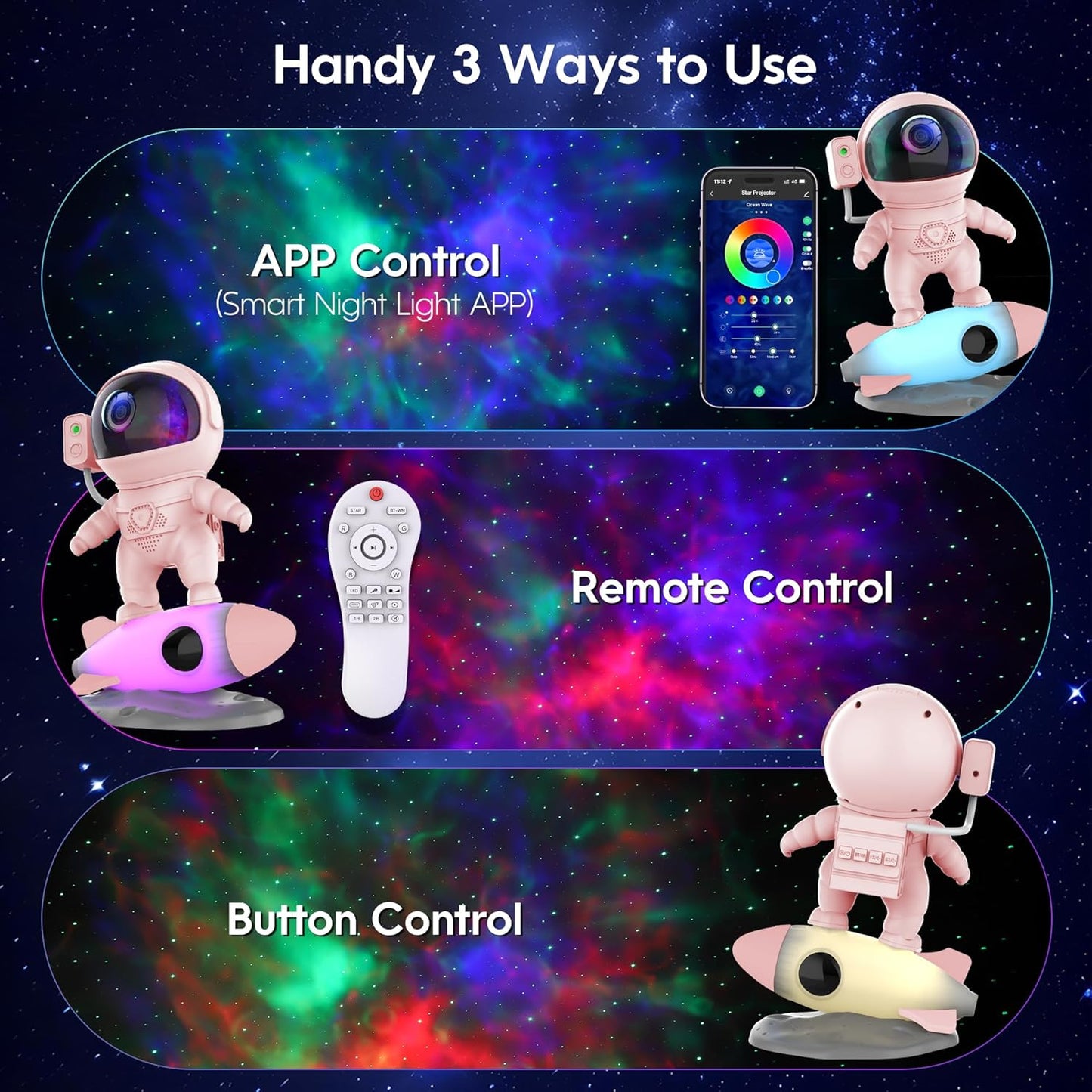Astronaut Galaxy Projector, Star Nebula Projector with Rocket Lamp, Night Lights LED Star Projectors for Bedroom, Remote Control, White Noises, Bluetooth Speaker for Bedroom