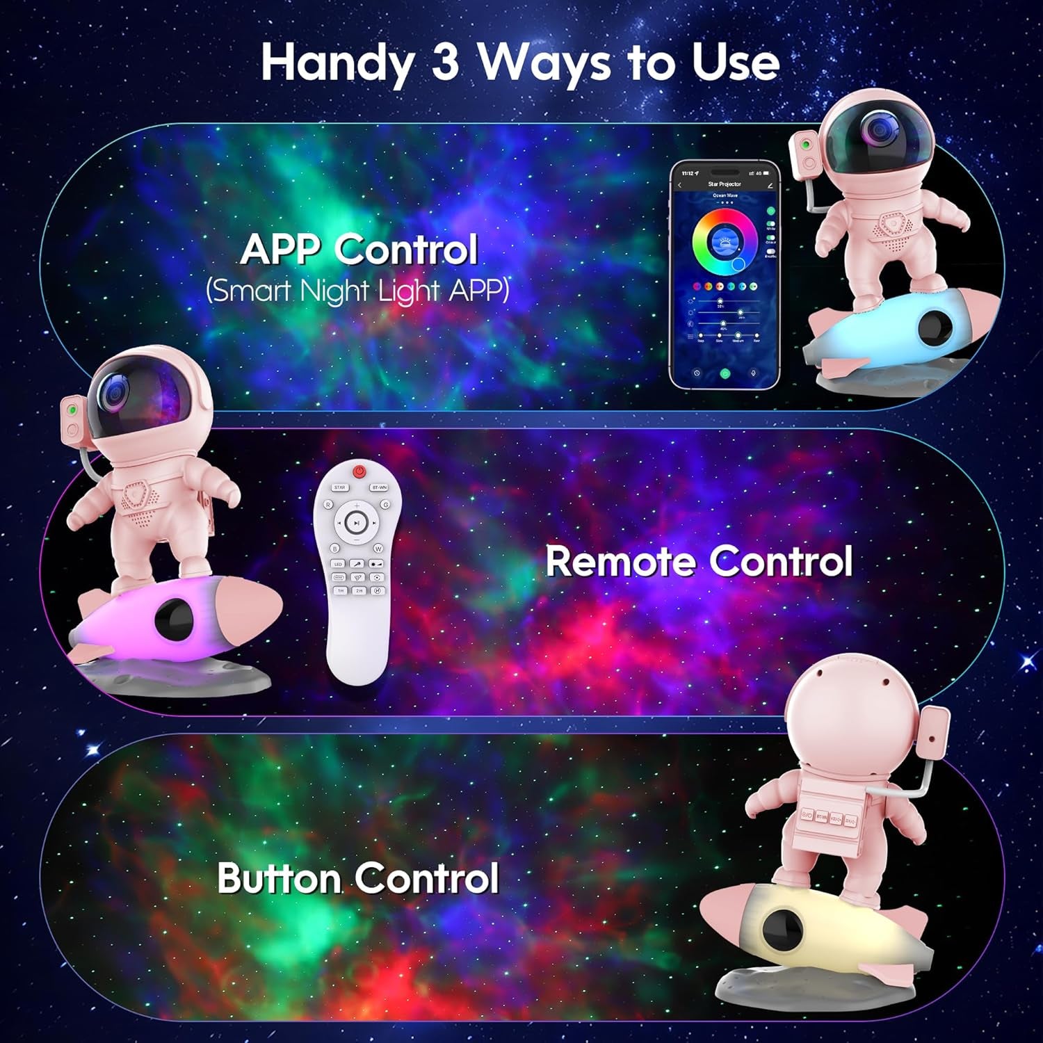 Astronaut Galaxy Projector, Star Nebula Projector with Rocket Lamp, Night Lights LED Star Projectors for Bedroom, Remote Control, White Noises, Bluetooth Speaker for Bedroom