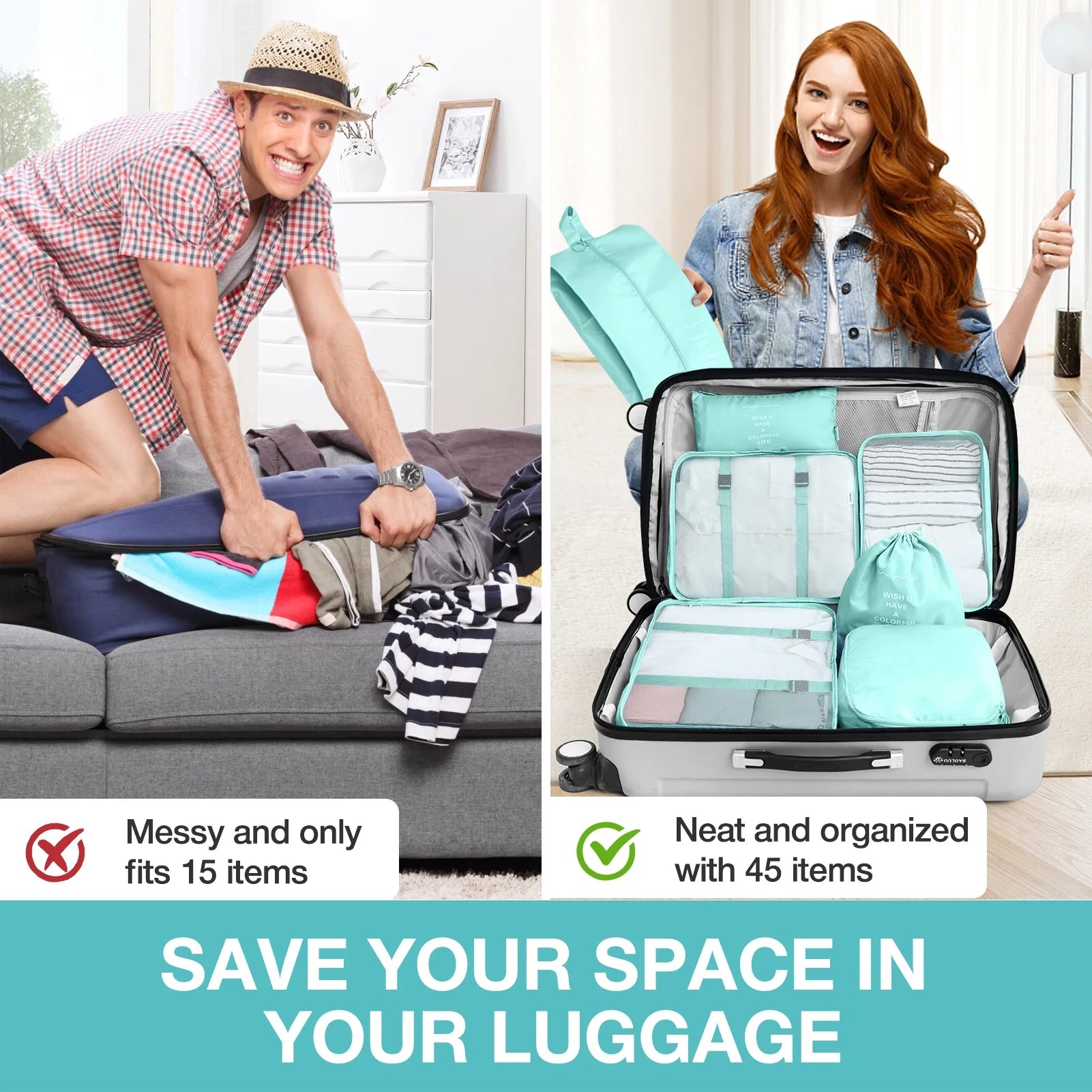 8Pcs Packing Cubes for Luggage , Packing Cubes Set for Travel Luggage Packing Organizers (Light Green)
