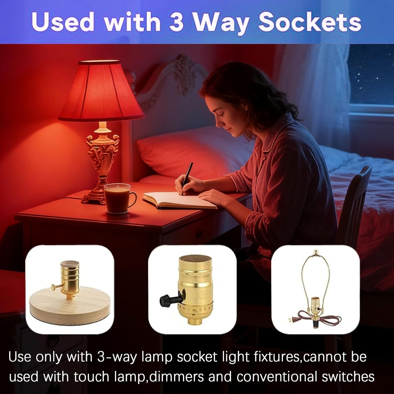 3Way Bulb Red Light Bulbs, 660Nm Red Light Bulb, E26 A19 3Way Bulb 5/10/15W, 3Way LED Bulb for Sleep, Reading, Desk Lamps, Floor Lamps, 2Packs