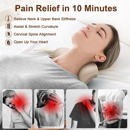 Neck and Shoulder Relaxer with Upper Back Massage Point, Cervical Traction Device Neck Stretcher for TMJ Pain Relief and Cervical Spine Alignment Chiropractic Pillow (Ivory)