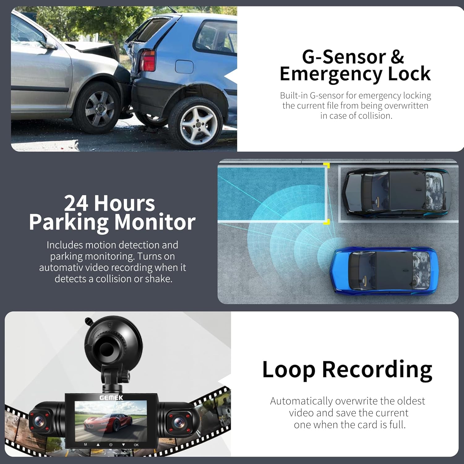 4 Channel Dash Cam 360° View 5G Wifi & APP Control,  2K Front and Rear Inside, Left Right Dash Camera for Cars Free 64GB TF Card, G-Sensor, Night Vision, 24H Parking Mode Keyboard Wrist Rest Pad