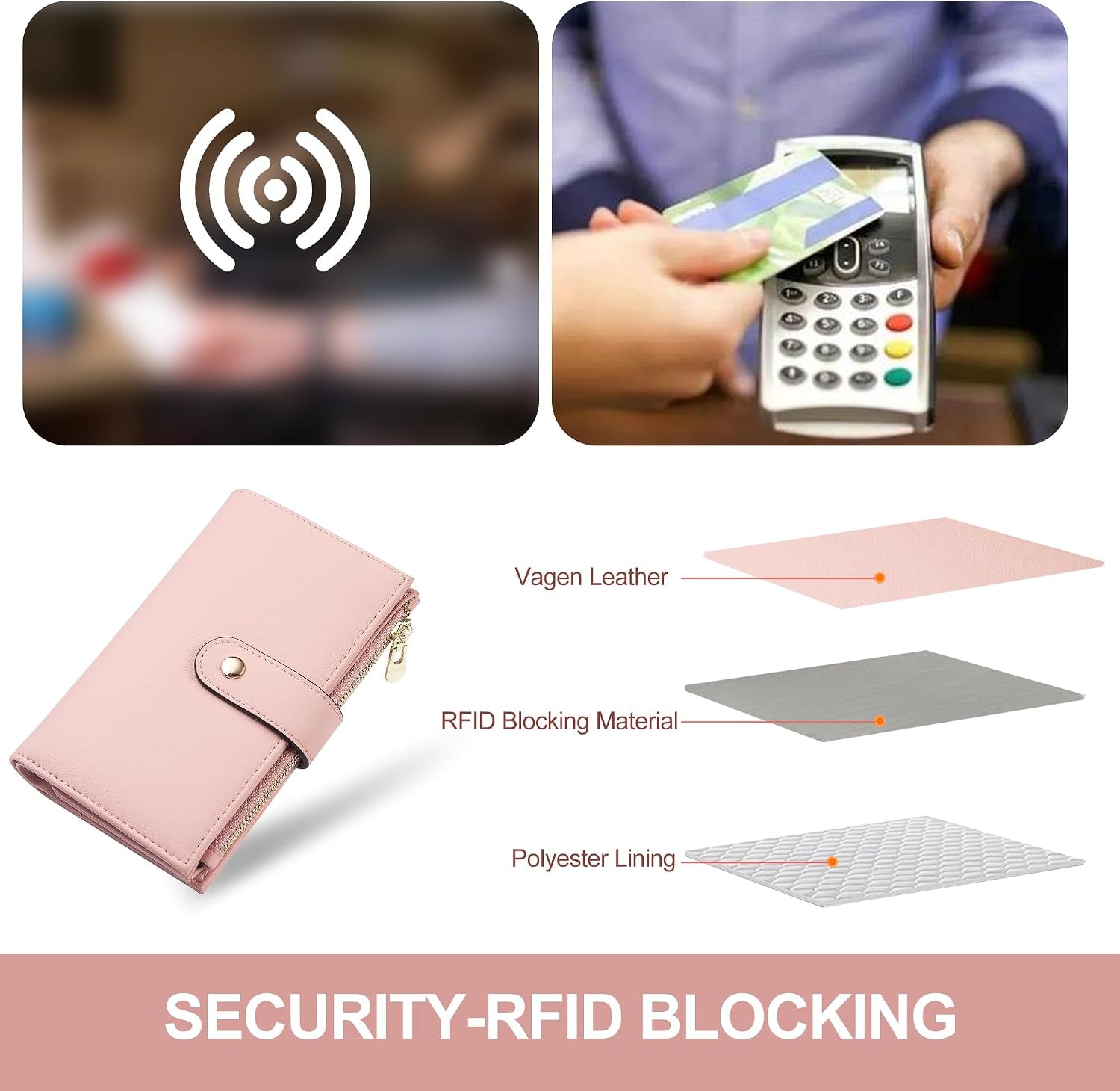 Womens Wallet RFID Blocking Leather Trifold Clutch Wallet Credit Card Holder Ladies Travel Wallet Purse with Pen Holder