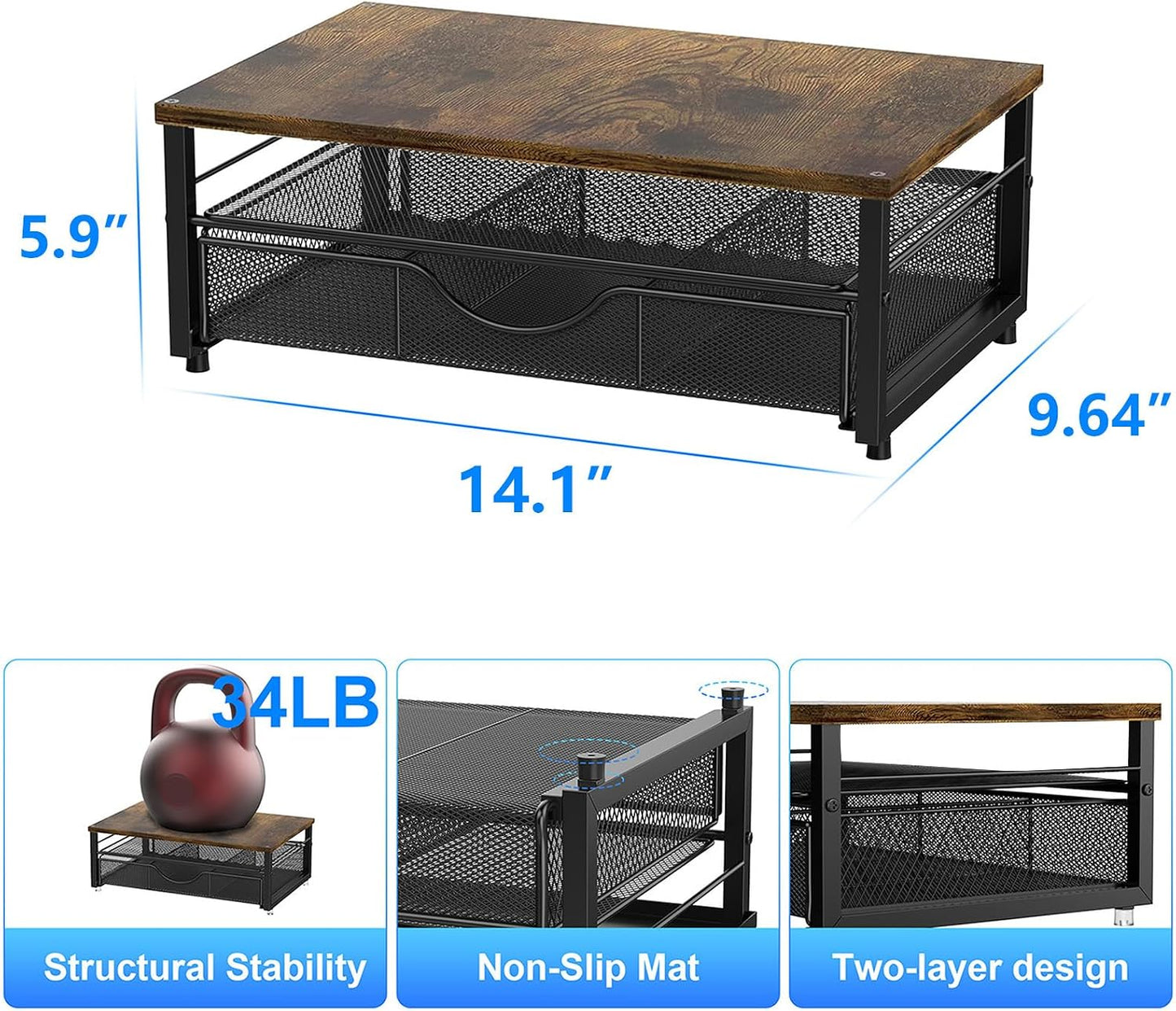 Computer Monitor Stand Riser, Office Organizer with Drawer, Office Organizers Storage for Classroom Office Supplies (Wood)
