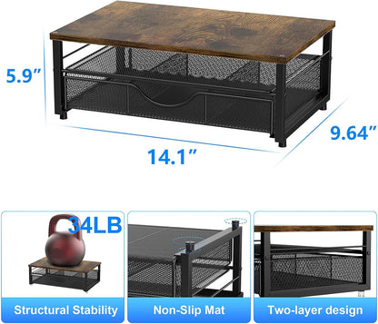 Computer Monitor Stand Riser, Office Organizer with Drawer, Office Organizers Storage for Classroom Office Supplies (Wood)
