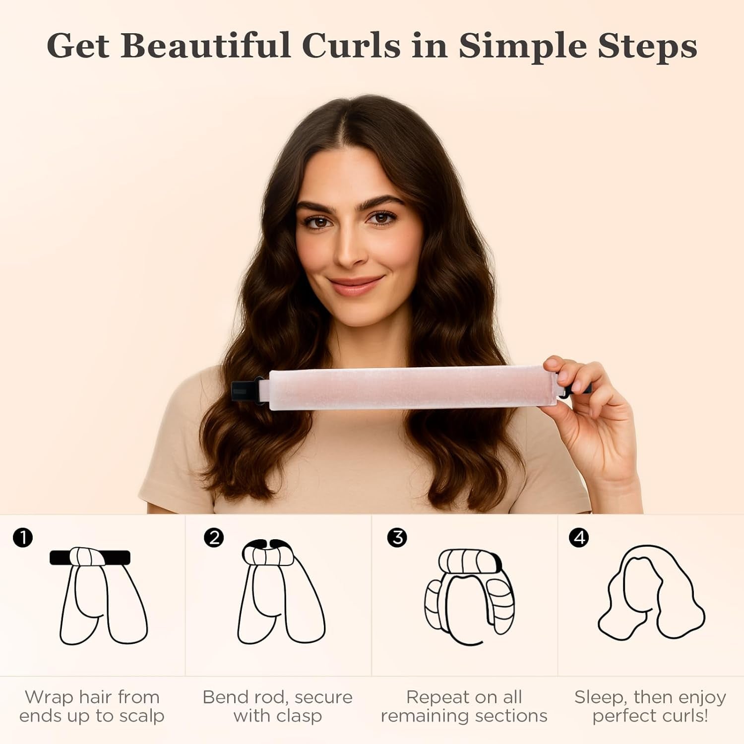 Heatless Hair Curler Set – 4PCS Velvet Overnight Blowout Rods for Heatless Curls, Jumbo Flexible Curling Rods to Sleep In, No Heat Curling Tools for Natural Waves and Curls