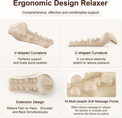 Neck and Shoulder Relaxer with Upper Back Massage Point, Cervical Traction Device Neck Stretcher for TMJ Pain Relief and Cervical Spine Alignment Chiropractic Pillow (Ivory)