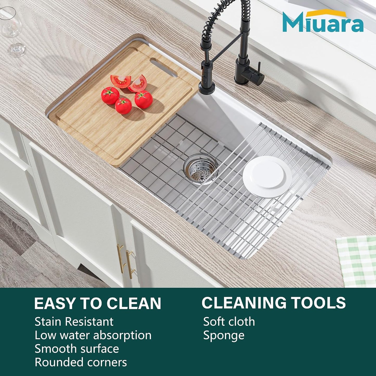 White Undermount or Drop in Workstation Kitchen Sink 33 X 19 Inch | for Kitchen, Fireclay Large Single Bowl, Dual Mount: under or Top Mount, Resistant to Stain, Heat, Chipping & Scratchs