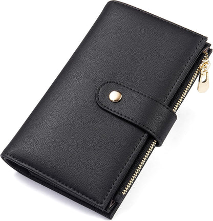 Wallet Women RFID Blocking Leather Trifold Clutch Wallet Credit Card Holder Ladies Travel Wallet Purse with Pen Holder