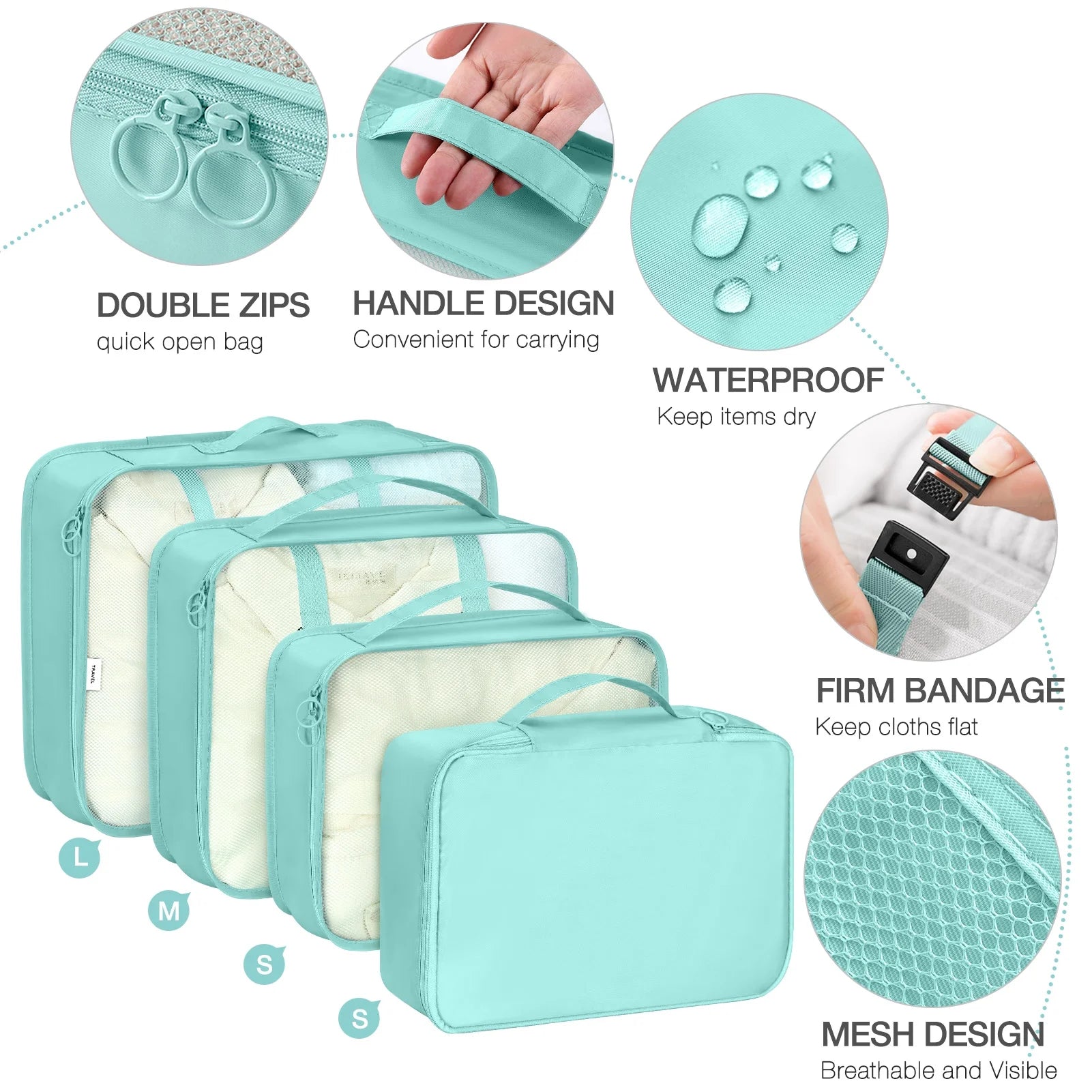 8Pcs Packing Cubes for Luggage , Packing Cubes Set for Travel Luggage Packing Organizers (Light Green)