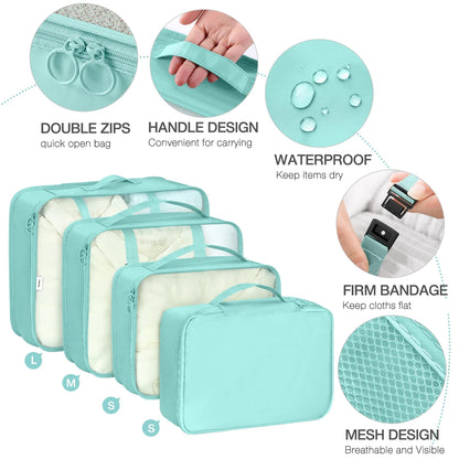 8Pcs Packing Cubes for Luggage , Packing Cubes Set for Travel Luggage Packing Organizers (Light Green)