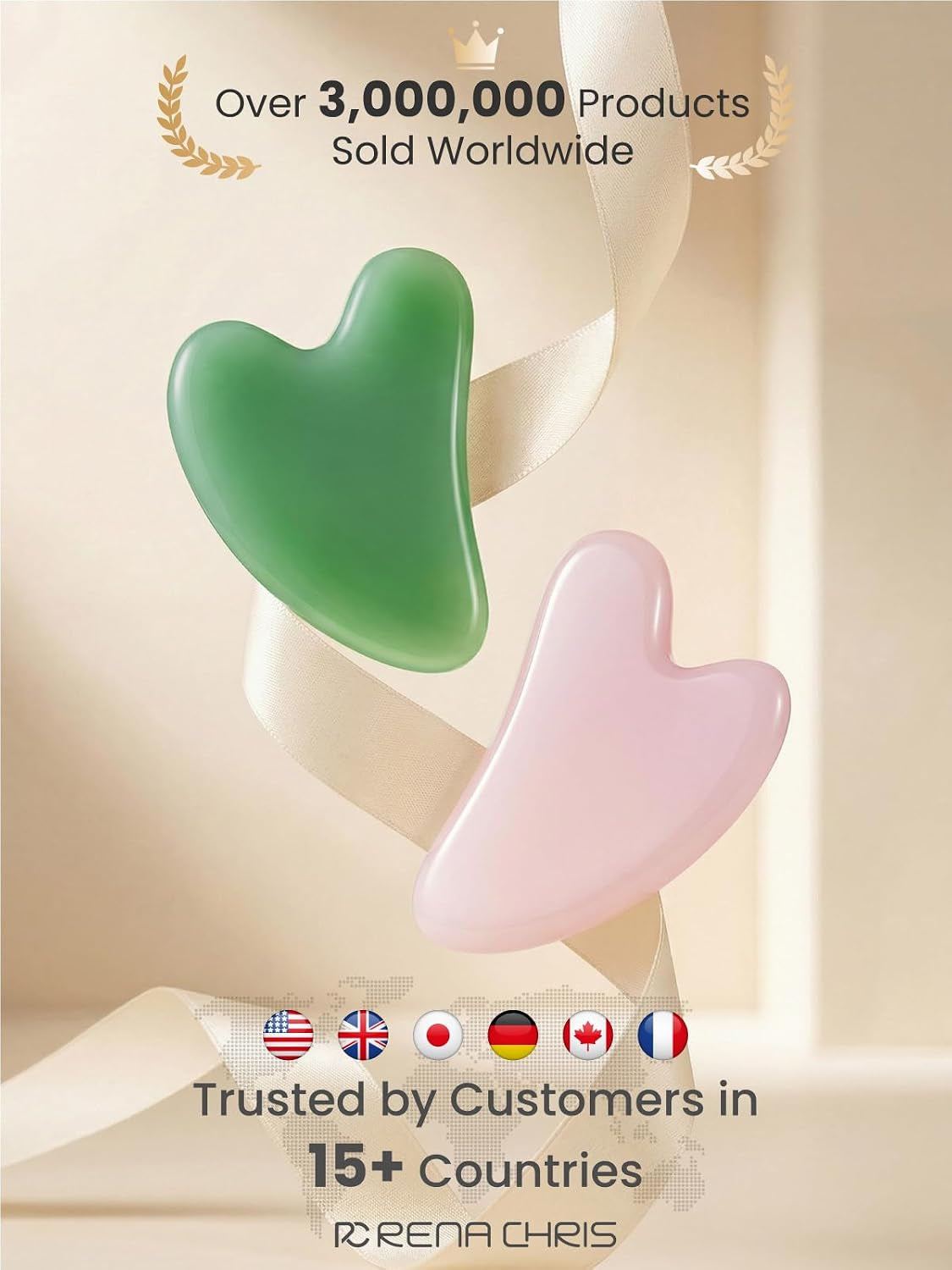 2PCS Gua Sha Facial Tools: Jade Stone Guasha Tool for Face Acupuncture Therapy, Facial Massager for Jawline Sculpting and Puffiness Reducing (Green & Pink)