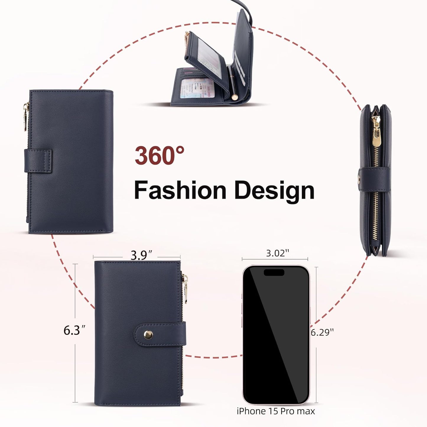 Wallet for Women RFID Blocking Leather Trifold Clutch Wallet Credit Card Holder Ladies Travel Wallet Purse with Pen Holder