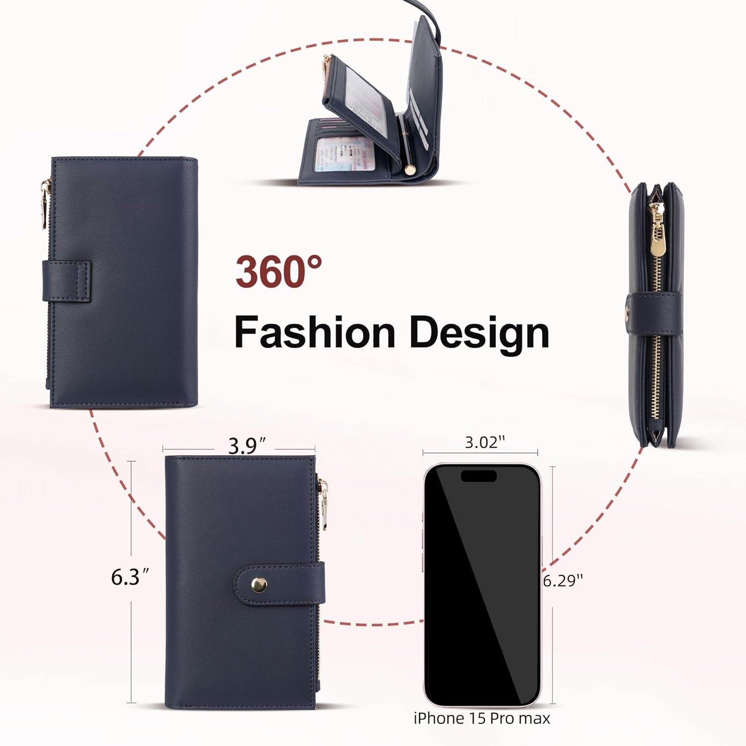 Wallet for Women RFID Blocking Leather Trifold Clutch Wallet Credit Card Holder Ladies Travel Wallet Purse with Pen Holder