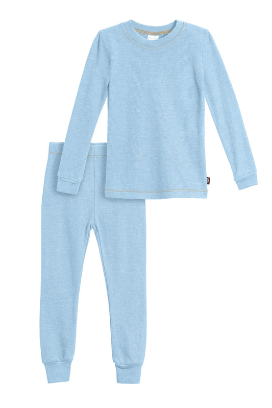 Made in USA Big Boys Thermal Underwear Set Perfect for Sensitive Skin SPD Sensory Friendly Base Layer Thermal Wear Cotton Ski Clothing for Kids Comfortable Ultra Soft Bright Lt Blue- 8