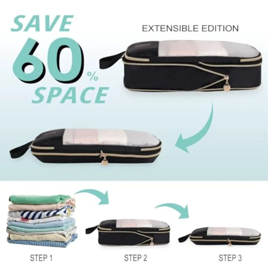 See through Expandable Compression Packing Cubes Mesh Travel Packing Cubes for Suitcases Lightweight Organizers Bag Set for Tra