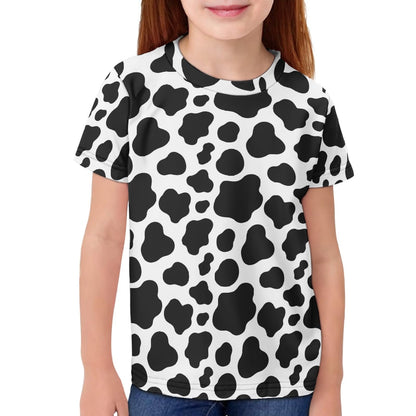 Renewold Boys Girls Novelty Tee Shirt Kids T-Shirt Cow Print Black White Crewneck Short Sleeve Tees Tshirts for 3-16 Years Teens Childrens Summer Clothing