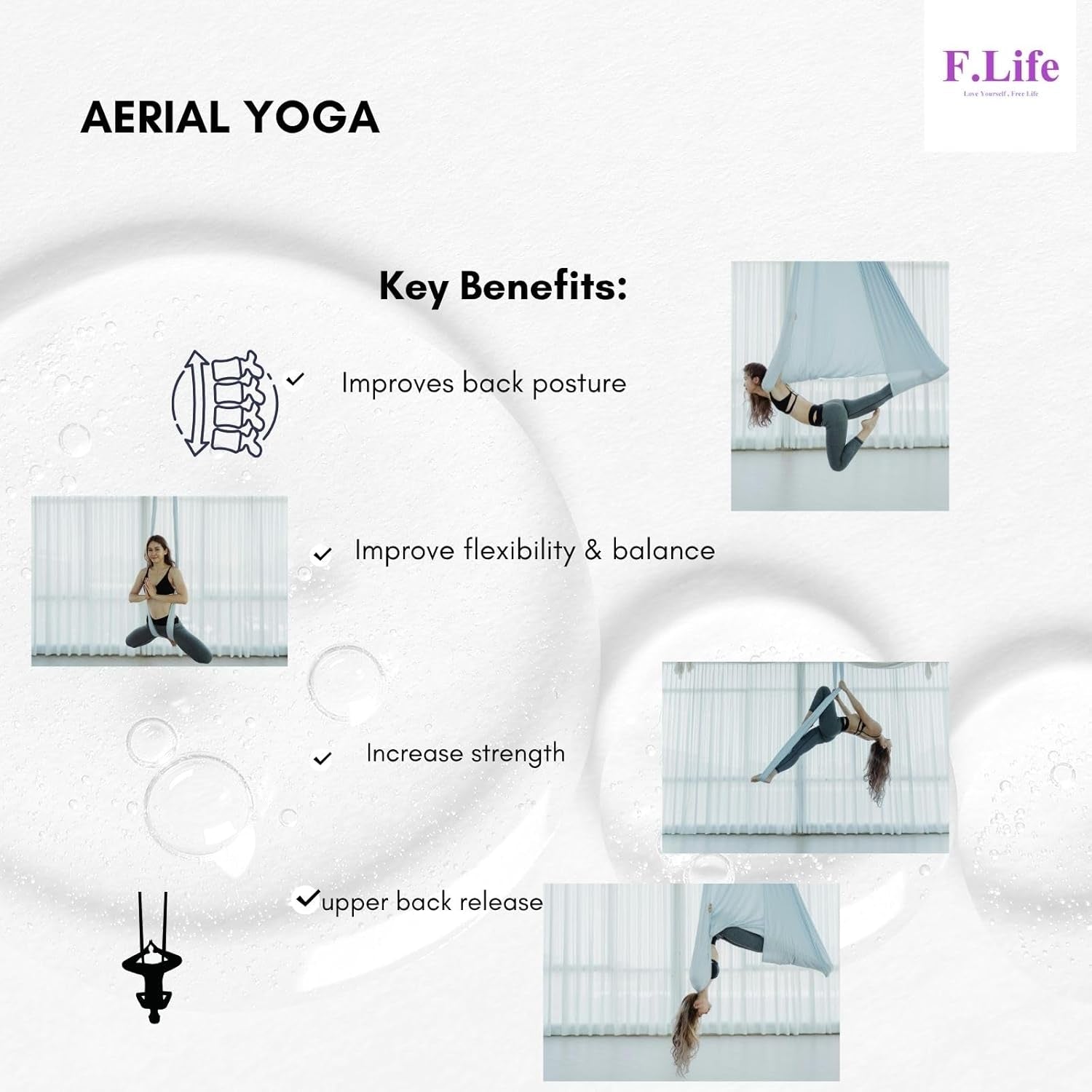 Aerial Silk Yoga Hammock & Swing for Yoga Inversion,Strength Training,Starter Hardware Kit