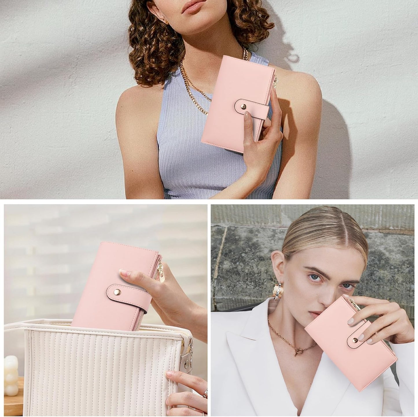 Womens Wallet RFID Blocking Leather Trifold Clutch Wallet Credit Card Holder Ladies Travel Wallet Purse with Pen Holder