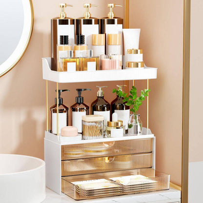 2 Sets 5-Tier Bathroom Vanity Organizer in Brown, Ideal for Cosmetic, Large Skincare, Face Mask, Office Supplies