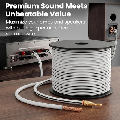 Speaker Wire 12 Gauge 50 Ft,Speaker Cable with Foot Markers & Polarity Markings,12 Gauge Wire for Car Audio & Home Theater Speakers,Audio Cable for DIY Installations,Cca(White)