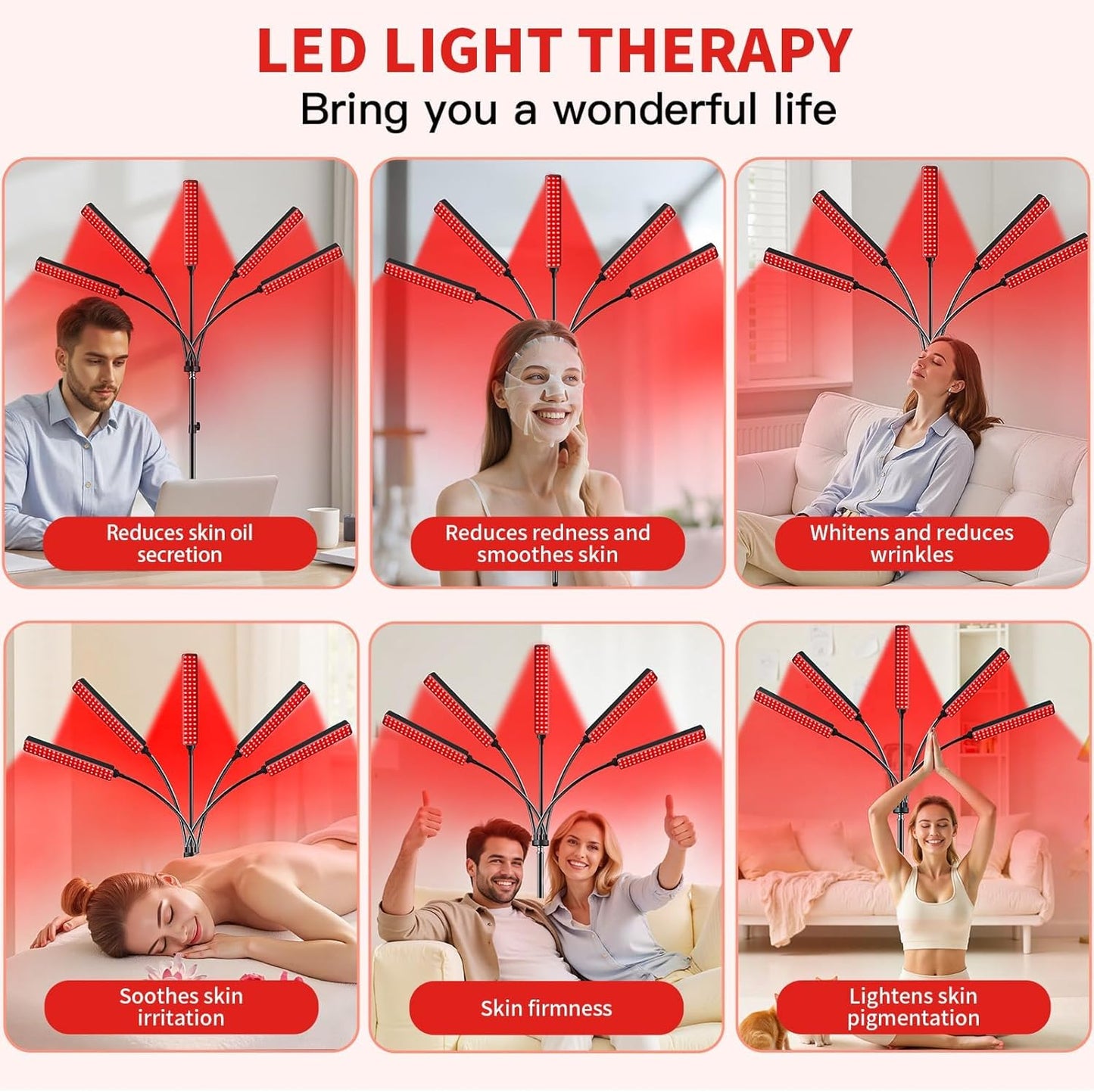 Red Light Therapy for Face and Body, Red Infrared Light Therapy Lamp with Stand Led 660Nm Red Light-Therapy& 850Nm Infrared Light Device for Body Gift for Her