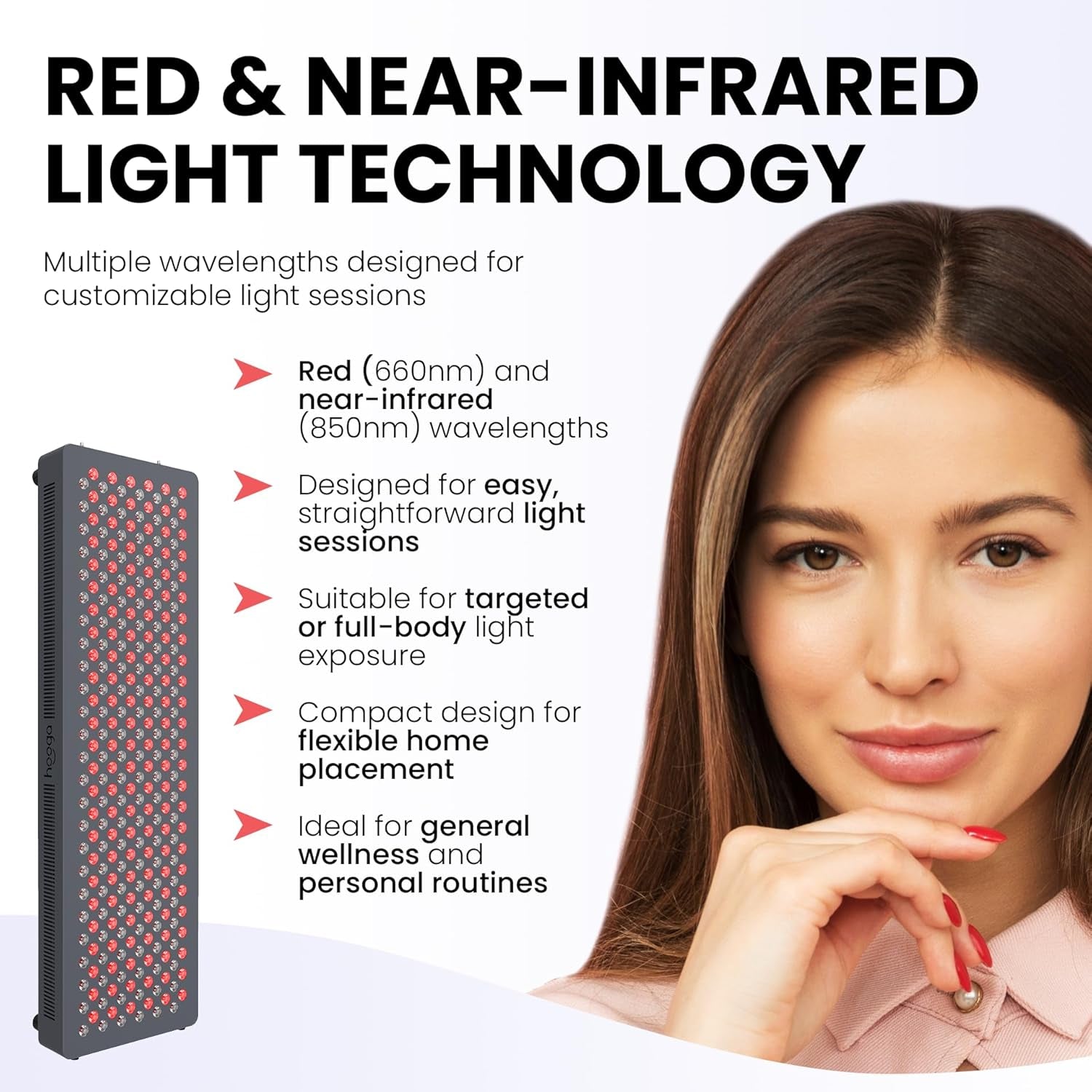 Red Light Therapy Panel – 660Nm Red & 850Nm near Infrared Light Therapy Device, LED Light Therapy Lamp for Face & Body, 60 Leds, Timer, Stand, Carrying Handle – HG300