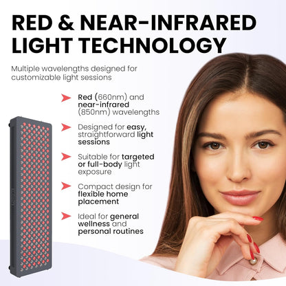 Red Light Therapy Panel – 660Nm Red & 850Nm near Infrared Light Therapy Device, LED Light Therapy Lamp for Face & Body, 60 Leds, Timer, Stand, Carrying Handle – HG300