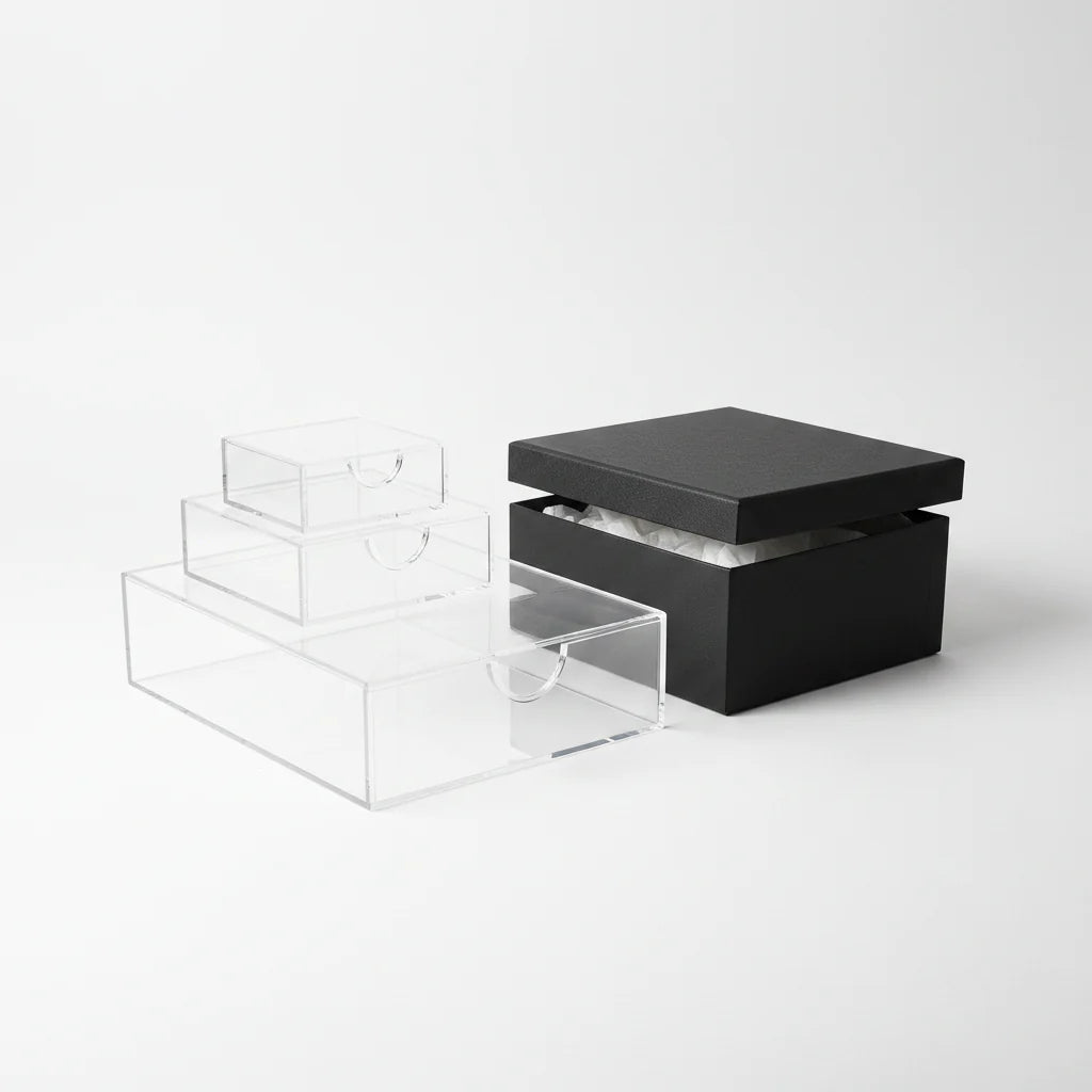 Acrylic Clear Drawer Organizer Set | Cosmetic Storage Box for Vanity, Desk & Office