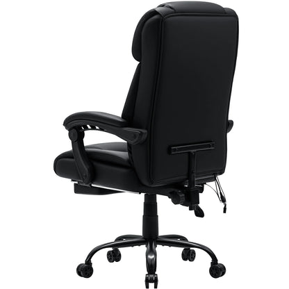 Black Massage Office Chair Foot Rest Heat 7 Points Vibration Ergonomic Executive Office Chair W/ Footrest Reclining Home Office